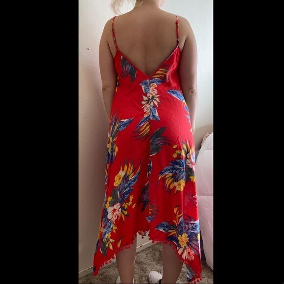 Hawaiian Red Flowy Low Back Beach Dress - Picture 6 of 11